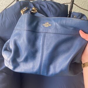 Coach Lexy Pebbled Leather Shoulder Bag – Blue/Gold